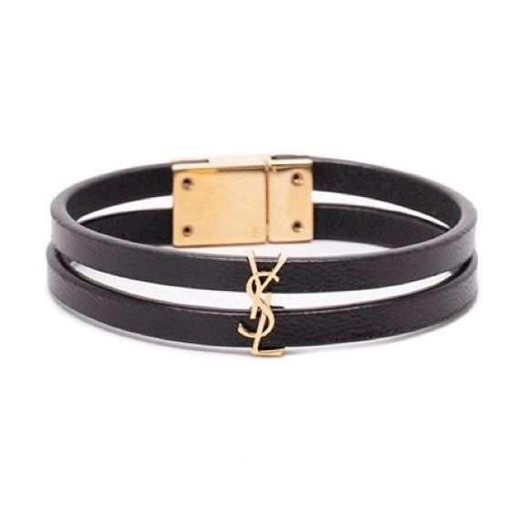 Saint Laurent Cassandra Ysl Logo Double Strap Leather Bracelet 420$